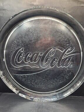 Vintage Coca-Cola Coke Round Clear Glass 13" x 1" Serving Platter Tray SEE